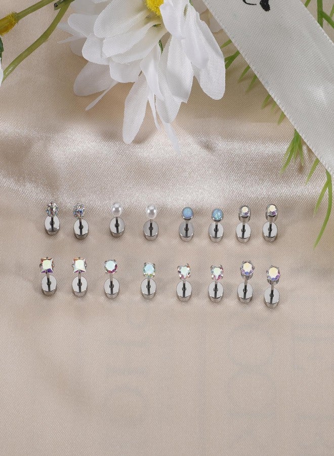 Staligue 8-Pair Hypoallergenic Stainless Steel Earrings Set – Flat Back Studs for Cartilage Piercing & Sensitive Skin, Women’s Jewelry Collection (Colorful) - Image 3