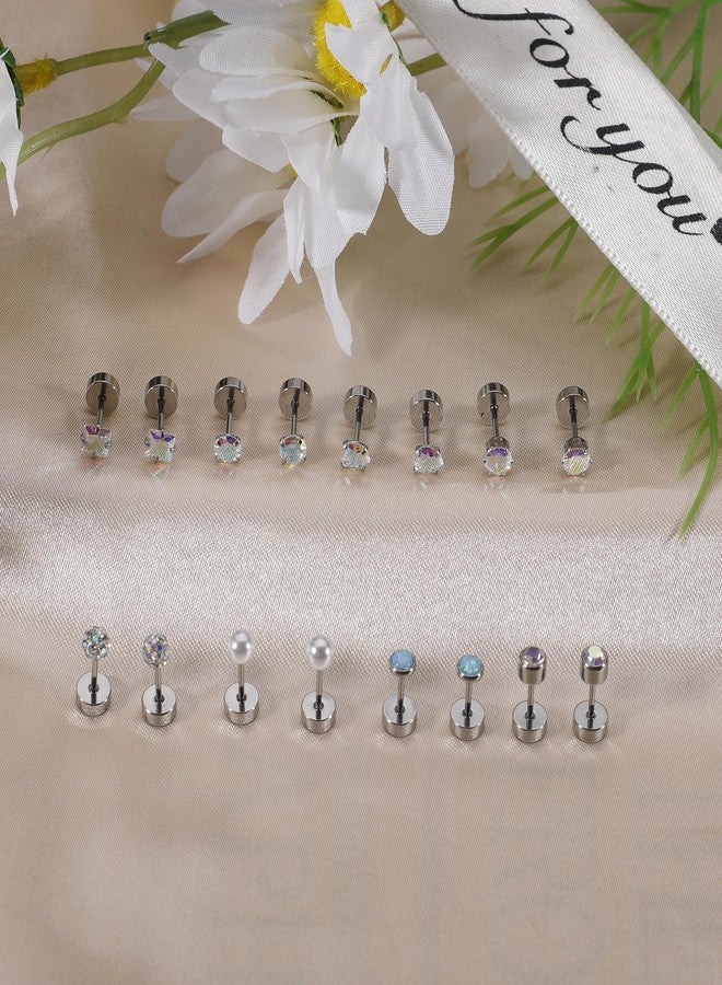 Staligue 8-Pair Hypoallergenic Stainless Steel Earrings Set – Flat Back Studs for Cartilage Piercing & Sensitive Skin, Women’s Jewelry Collection (Colorful) - Image 4