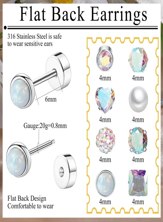 Staligue 8-Pair Hypoallergenic Stainless Steel Earrings Set – Flat Back Studs for Cartilage Piercing & Sensitive Skin, Women’s Jewelry Collection (Colorful) - Image 2