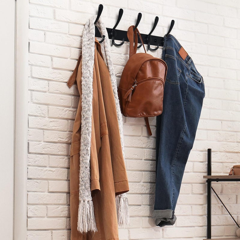 Dseap Diverse purchase options Coat Rack Wall Mounted - 5 Tri Hooks, Heavy Duty, Stainless Steel, Metal Coat Hook Rail for Coat Hat Towel Purse Robes Mudroom Bathroom Entryway,Black Modern look - Image 4