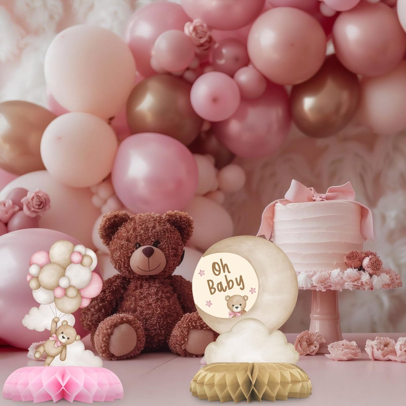 Outego Pink Bear Party Centerpiece Set - Girl Teddy Bear Honeycomb Birthday Decorations and Bear Table Toppers for Kids' Bear-Themed Birthday and Baby Shower Table Decor - Image 5