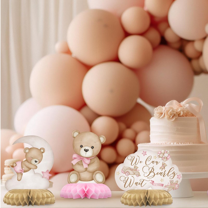 Outego Pink Bear Party Centerpiece Set - Girl Teddy Bear Honeycomb Birthday Decorations and Bear Table Toppers for Kids' Bear-Themed Birthday and Baby Shower Table Decor - Image 4