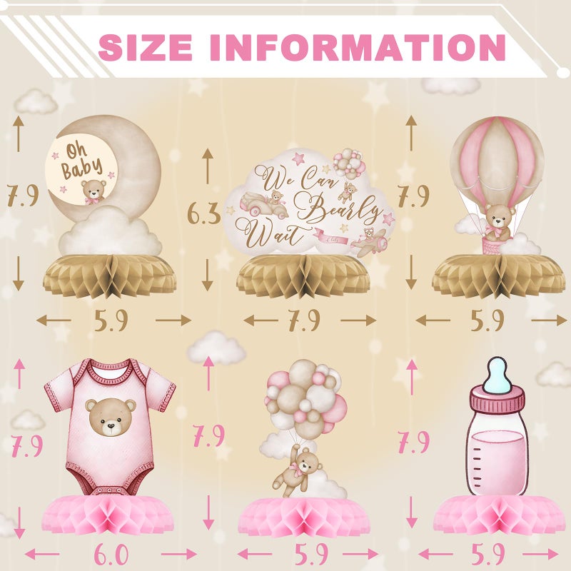 Outego Pink Bear Party Centerpiece Set - Girl Teddy Bear Honeycomb Birthday Decorations and Bear Table Toppers for Kids' Bear-Themed Birthday and Baby Shower Table Decor - Image 2