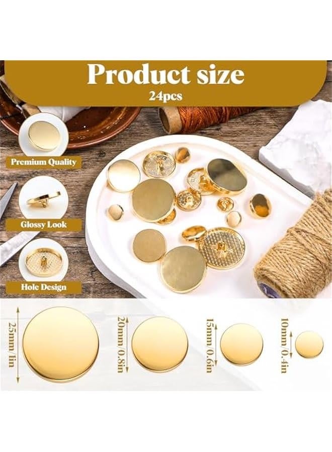 24Pcs Gold ons for Blazers, Metal Flat on, Round Shaped Sewing ons Golden Coat ons for Women Men Clothes Suit Coat Shirt Jackets Craft 10mm 15mm 20mm 25mm - Image 5