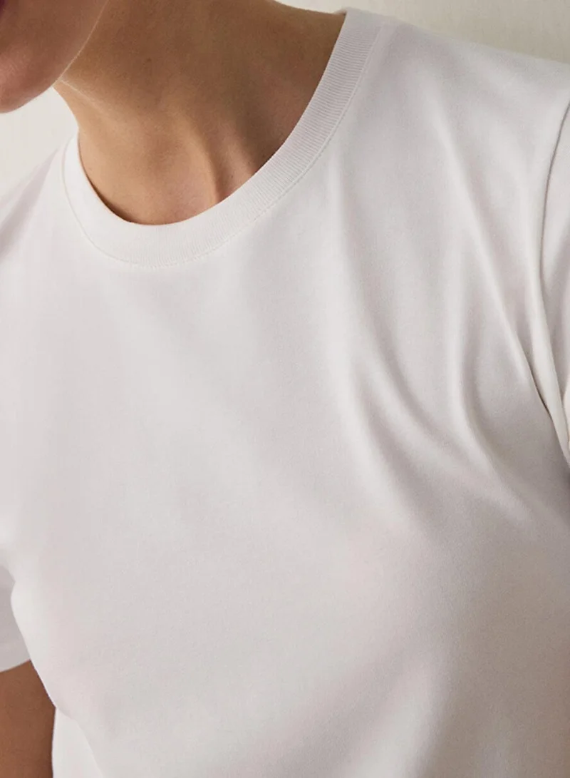 Penti Penti Women's Cotton Casual Basic Regular Fit T-shirt - Off White