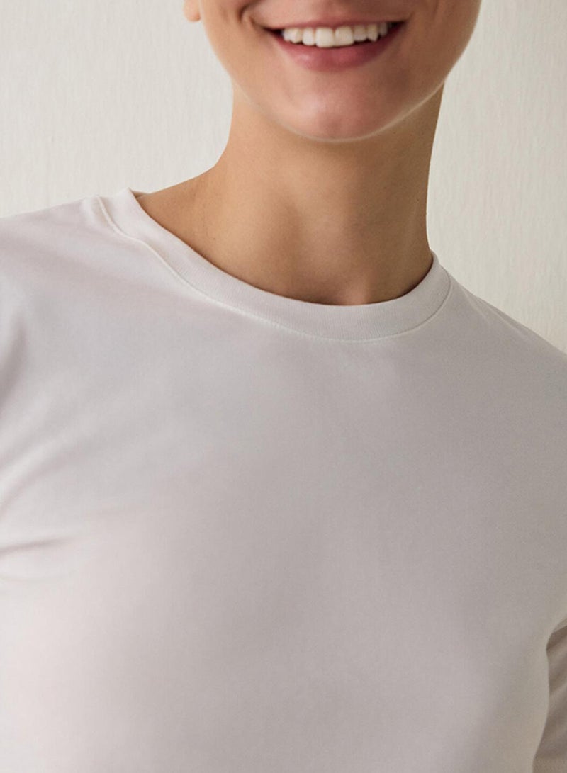 Penti Women's Cotton Casual Basic Regular Fit T-shirt - Off White - Image 3