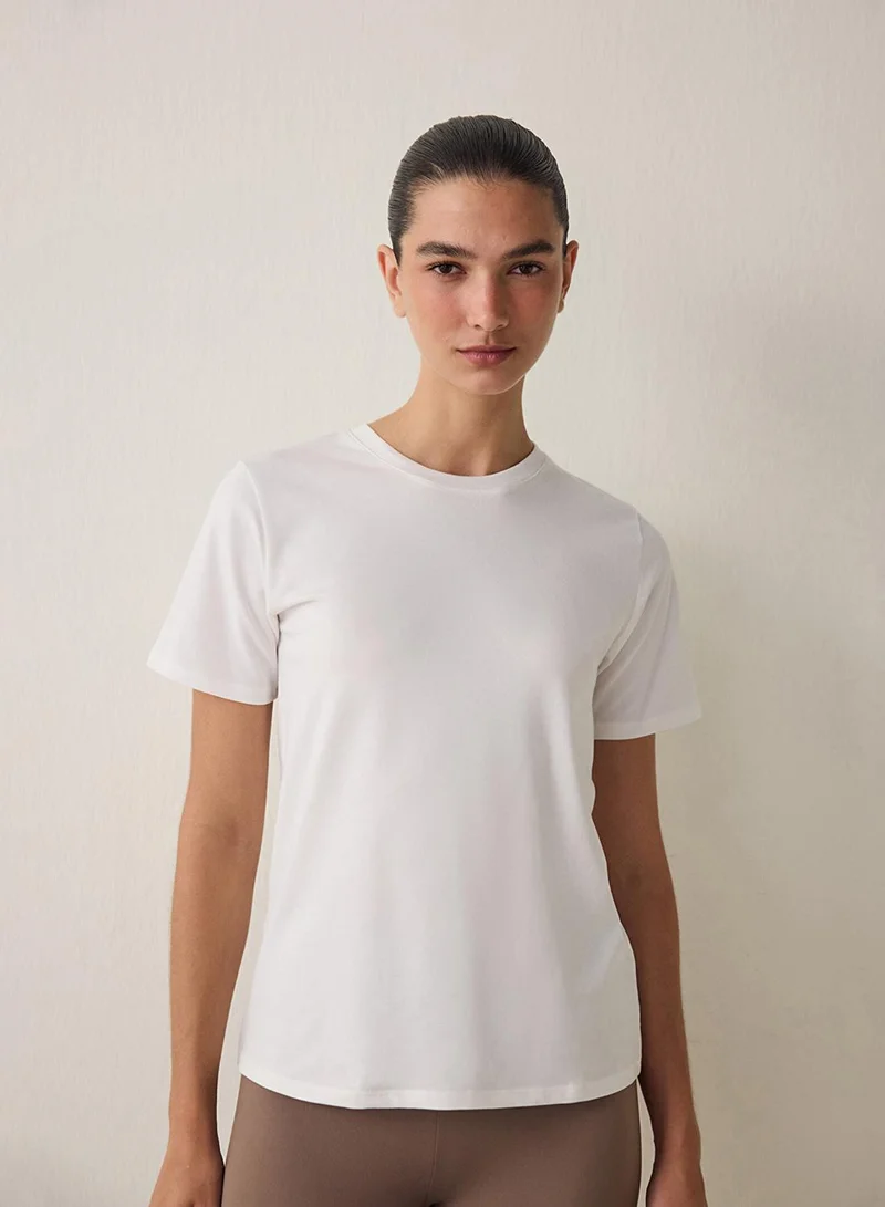 Penti Women's Cotton Casual Basic Regular Fit T-shirt - Off White