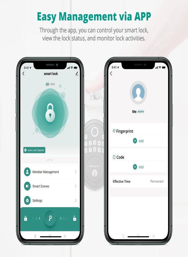 AkaGear DS10 Pro Keyless Entry Door Lock with Handle Set, Smart Front Door Locks Set, Electronic Keypad, Fingerprint Deadbolt, Bluetooth APP Control, Auto-Lock & One Touch Locking, Oil Rubbed Bronze - Image 5