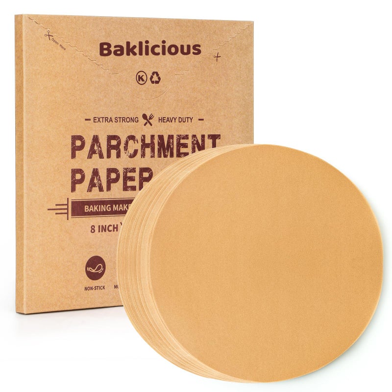 Baklicious 250Pcs 8 Inch Parchment Paper Rounds Non Stick Round Parchment Paper Baking Parchment Circles for Cake Baking Patty Separating Tortilla Wrapping