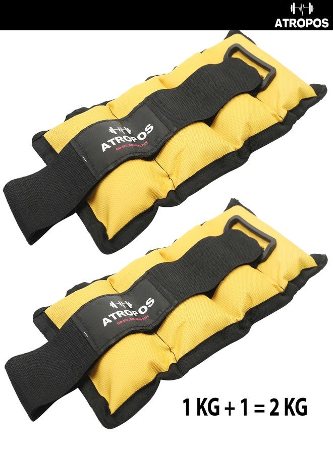 Atropos Adjustable Ankle/Wrist Weights| Ideal for Walking,Running,Jogging,Cycling,Gym & Strength Training | Easy to Use on Ankle,Wrist,Leg. ((1kgs x 2 Units) = 2kgs, Yellow) - Image 2
