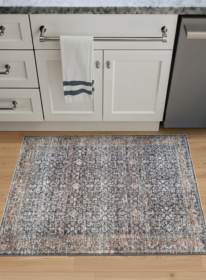 Bloom Rugs Caria Washable Non-Slip 3x5 Rug - Dark Blue/Tan Traditional Area Rug for Living Room, Bedroom, Dining Room, and Kitchen - Exact Size: 3' x 5' - Image 2