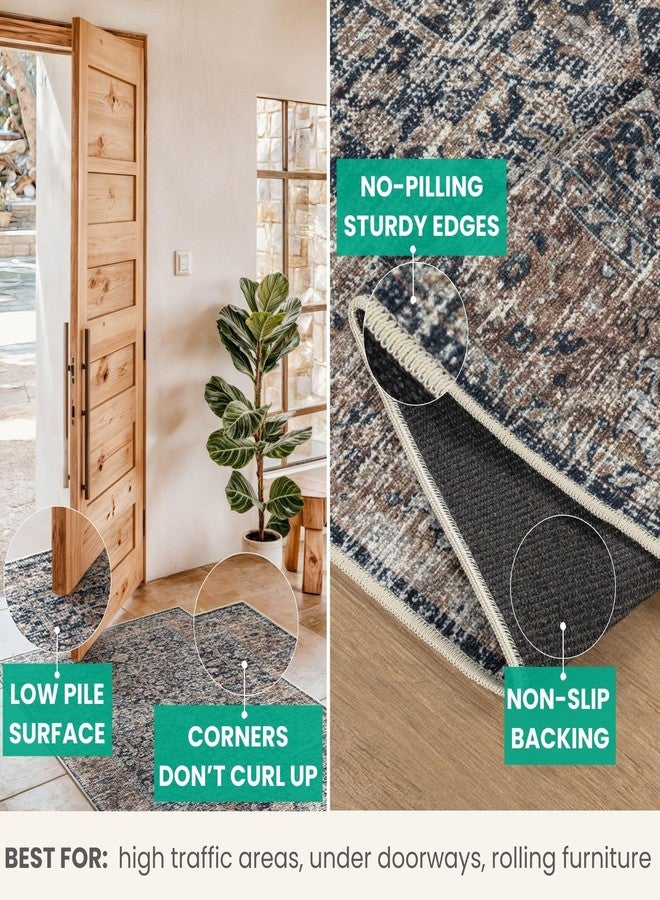 Bloom Rugs Caria Washable Non-Slip 3x5 Rug - Dark Blue/Tan Traditional Area Rug for Living Room, Bedroom, Dining Room, and Kitchen - Exact Size: 3' x 5' - Image 5