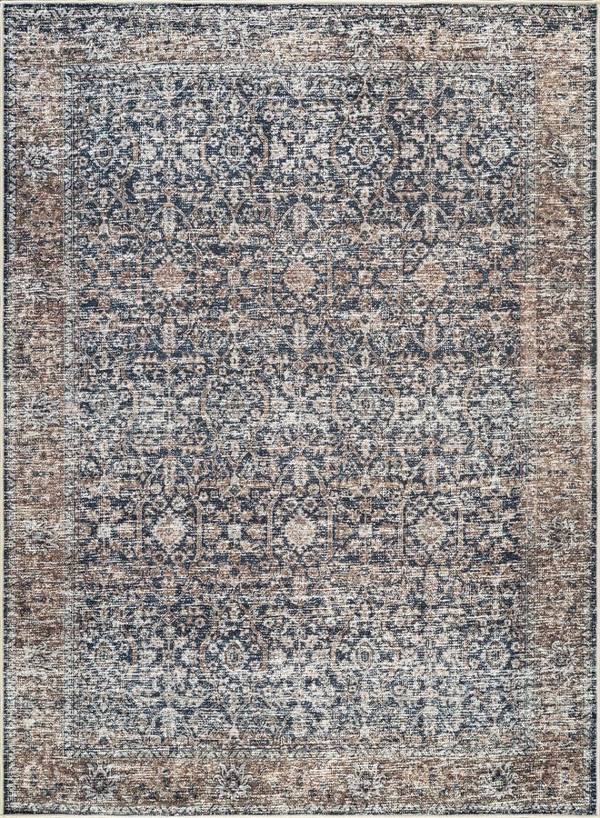 Bloom Rugs Caria Washable Non-Slip 3x5 Rug - Dark Blue/Tan Traditional Area Rug for Living Room, Bedroom, Dining Room, and Kitchen - Exact Size: 3' x 5' - Image 4
