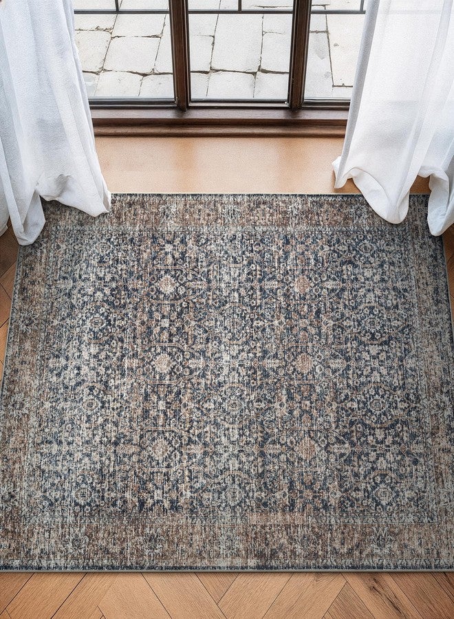 Bloom Rugs Caria Washable Non-Slip 3x5 Rug - Dark Blue/Tan Traditional Area Rug for Living Room, Bedroom, Dining Room, and Kitchen - Exact Size: 3' x 5' - Image 1