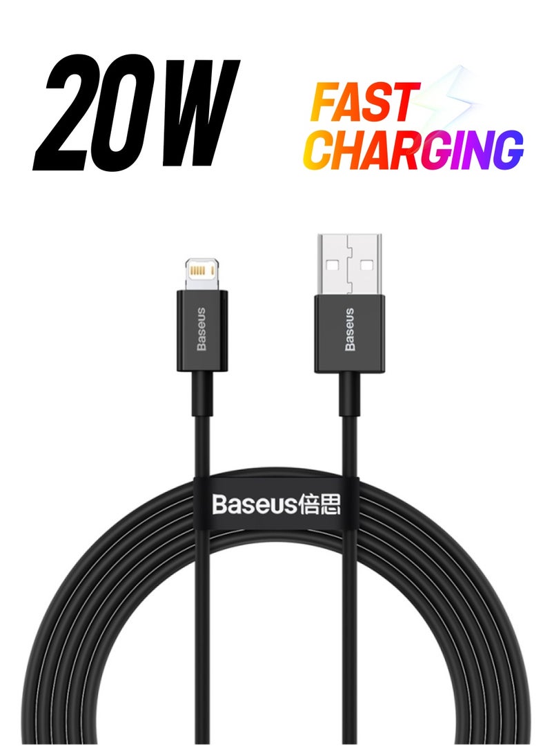 بيسوس كابل بيانات Baseus Superior للشحن السريع من USB إلى IP 2.4A (2m) أسود أسود - Image 1
