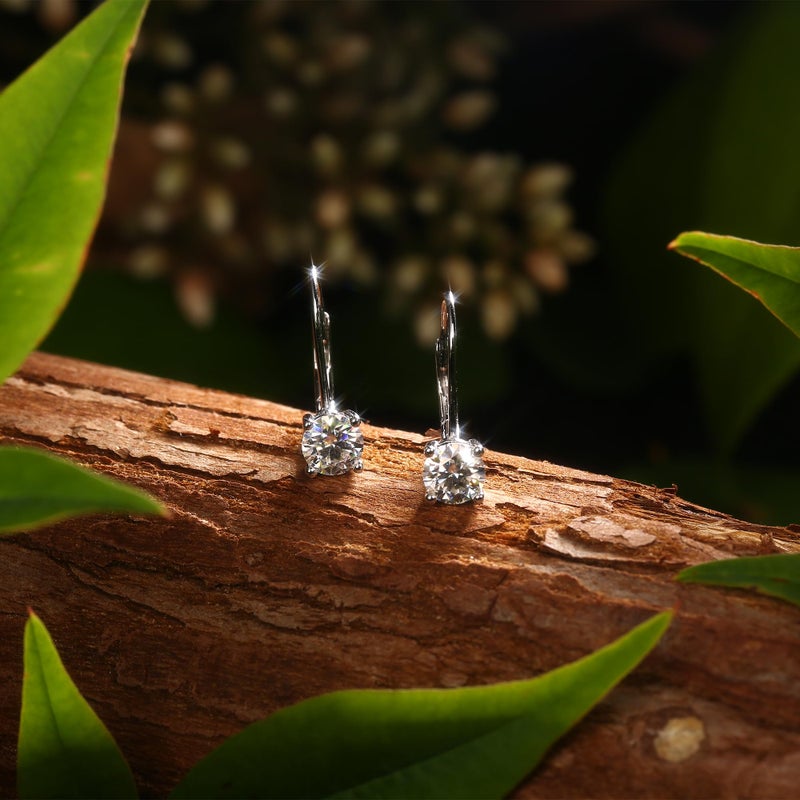 GEMQUEEN Moissanite Earrings : 18K White Gold Plated Soild Sterling Silver Dangle Earrings Hypoallergenic Leverback Drop Earrings for Women Men Round Cut D Color 1.0ct - Image 3
