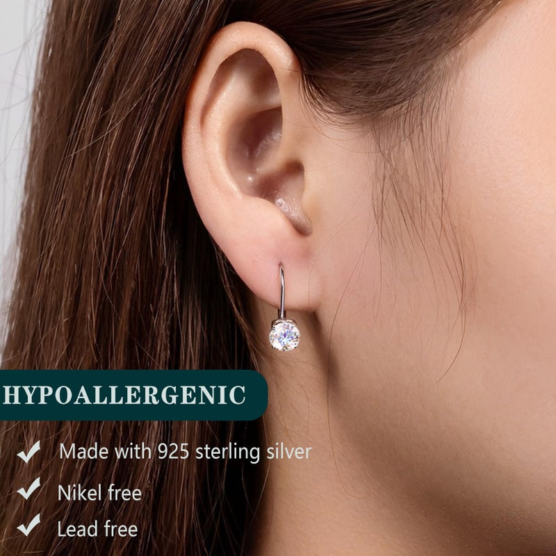 GEMQUEEN Moissanite Earrings : 18K White Gold Plated Soild Sterling Silver Dangle Earrings Hypoallergenic Leverback Drop Earrings for Women Men Round Cut D Color 1.0ct - Image 4