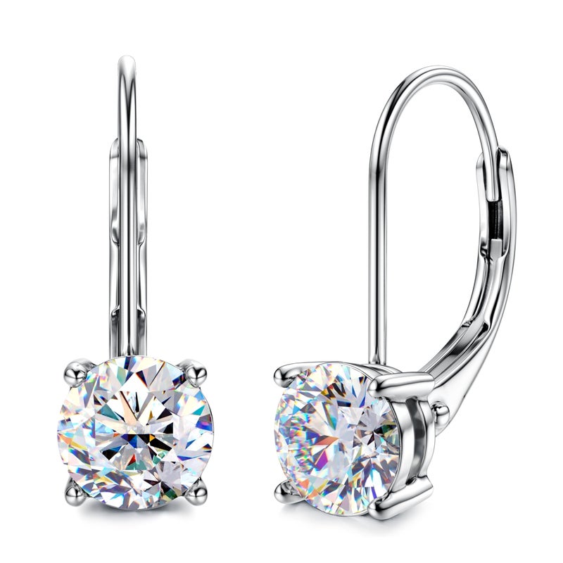 GEMQUEEN Moissanite Earrings : 18K White Gold Plated Soild Sterling Silver Dangle Earrings Hypoallergenic Leverback Drop Earrings for Women Men Round Cut D Color 1.0ct - Image 1