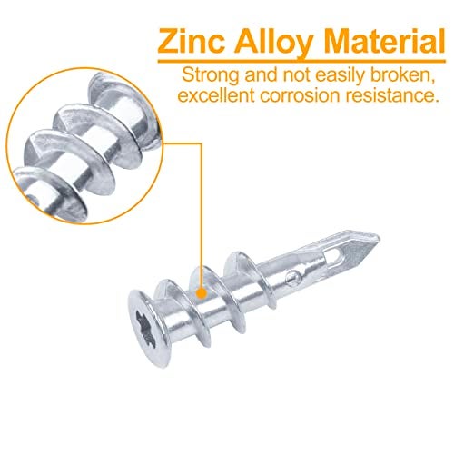 KURUI #8 Zinc Self-Drilling Drywall Anchors, 60PCs Hollow Metal Wall Anchors and Screws Kit, 30 Heavy Duty Anchors + 30#8 x 1-1/4'' Screws, 75LB Hanging and Mounting - Image 2