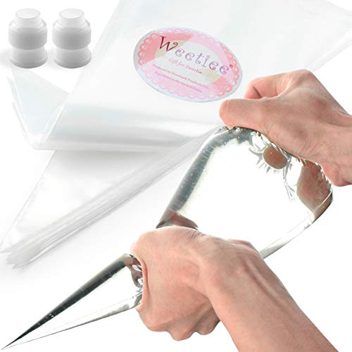 Weetiee Pastry Piping Bags -100 Pack-16-Inch Disposable Cake Decorating Bags Anti-Burst Cupcake Icing Bags for all Size Tips Couplers and Baking Cookies Candy Supplies Kits - Bonus 2 Couplers - Image 1