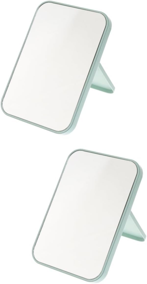 PD GROW Makeup Mirror Magnifying Mirror Makeup PU Leather Vanity Mirror with Stand Tabletop Vanity Hand Mirrors Stand Men Women 17Lx12W cm Black 2 Light Blue M MirrorA - Image 1