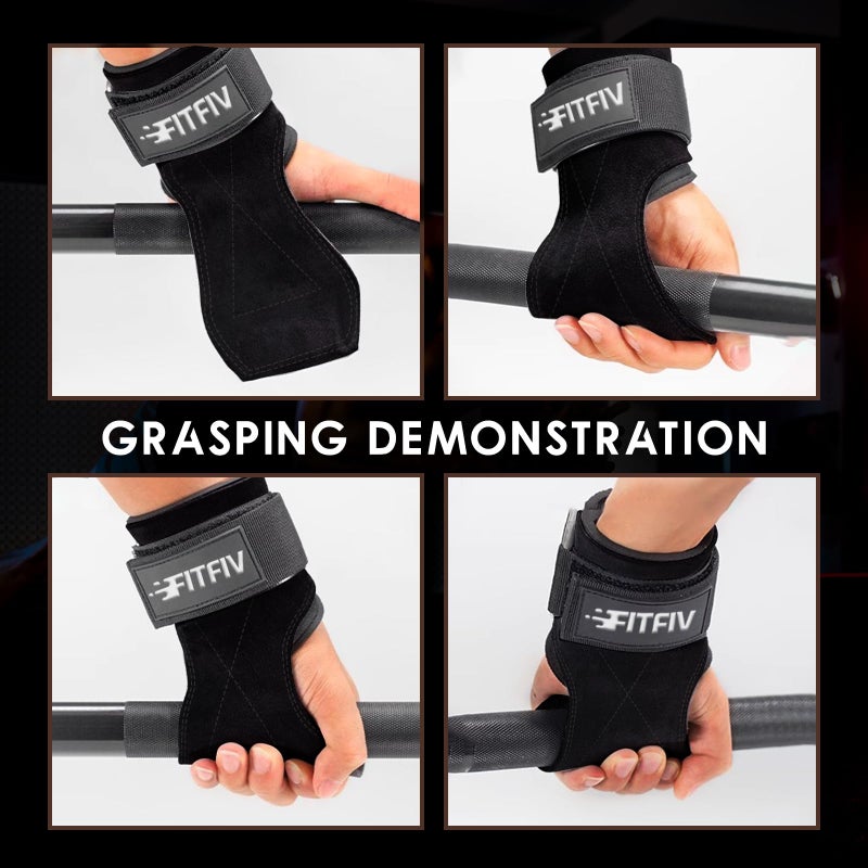 FITFIV Weight Lifting Wrist Strap, Double Leather Weightlifting Wrist Straps for Gym Strength Training, Neoprene Padded Wrist Wraps - for Men & Women (Pair) - Image 5