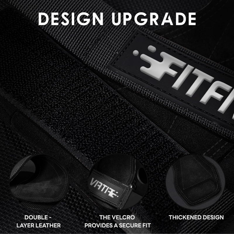 FITFIV Weight Lifting Wrist Strap, Double Leather Weightlifting Wrist Straps for Gym Strength Training, Neoprene Padded Wrist Wraps - for Men & Women (Pair) - Image 2