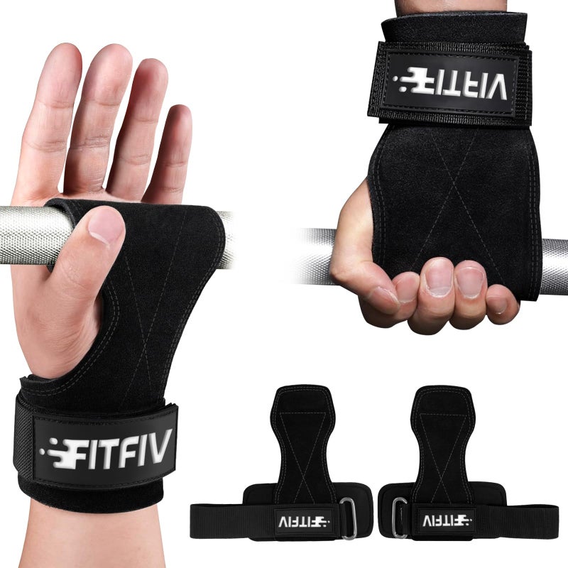 FITFIV Weight Lifting Wrist Strap, Double Leather Weightlifting Wrist Straps for Gym Strength Training, Neoprene Padded Wrist Wraps - for Men & Women (Pair) - Image 1