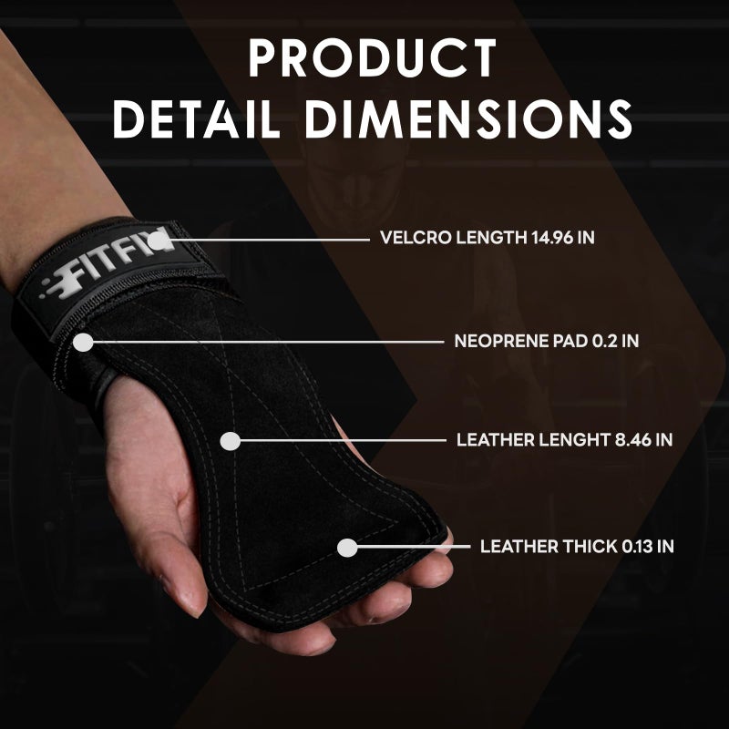 FITFIV Weight Lifting Wrist Strap, Double Leather Weightlifting Wrist Straps for Gym Strength Training, Neoprene Padded Wrist Wraps - for Men & Women (Pair) - Image 4