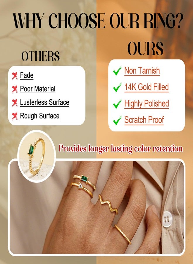 Fansilver 14K Gold Plated Stacking Rings for Women Simple Dainty Gold Stackable Knuckle Thumb Rings Heart CZ Opal Rings Plain Band Size 5-11 - Image 3