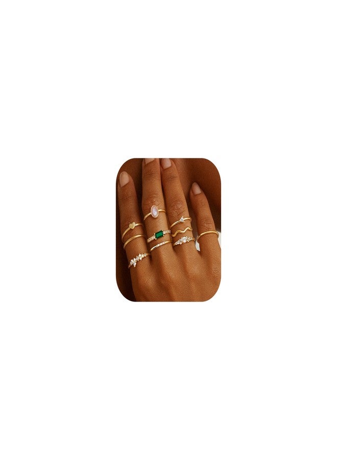Fansilver 14K Gold Plated Stacking Rings for Women Simple Dainty Gold Stackable Knuckle Thumb Rings Heart CZ Opal Rings Plain Band Size 5-11 - Image 1