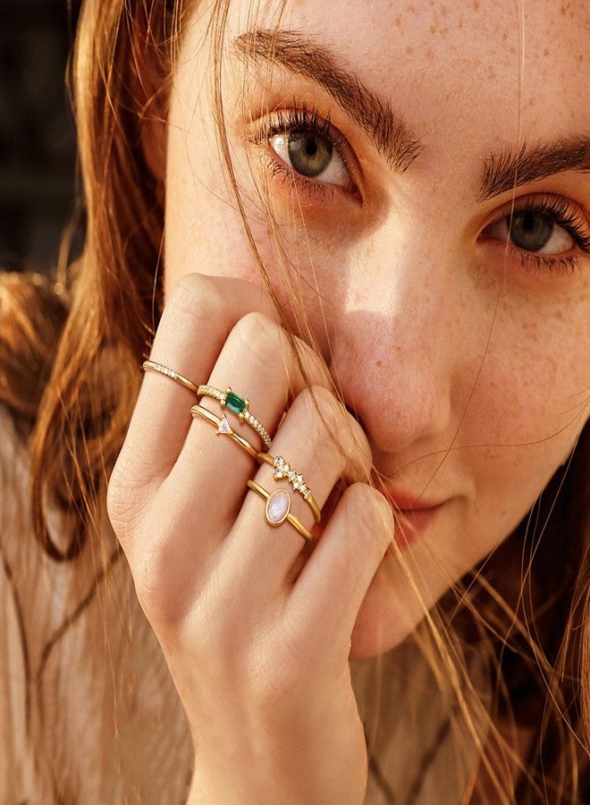 Fansilver 14K Gold Plated Stacking Rings for Women Simple Dainty Gold Stackable Knuckle Thumb Rings Heart CZ Opal Rings Plain Band Size 5-11 - Image 4