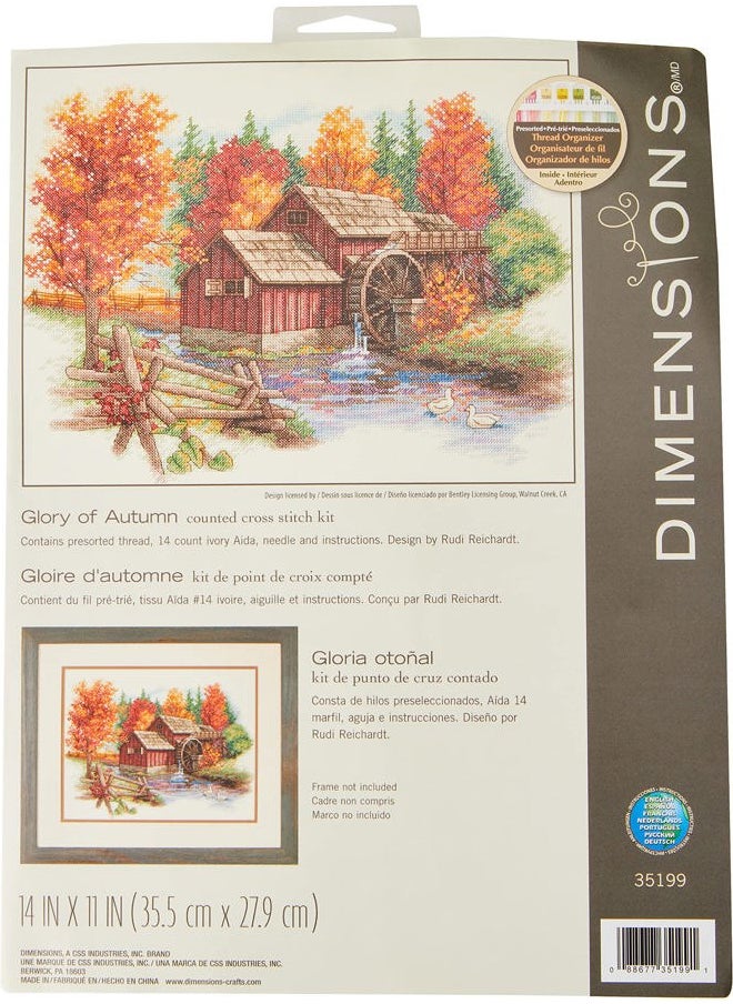 Dimensions 'Glory of Autumn' Seasonal Counted Cross Stitch Kit, Ivory Aida, 14" x 11", 14 Count  - Image 1