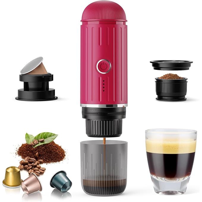 RECAFIMIL Portable Electric Espresso Machine, Travel Coffee Maker for Camping, Car Self-Heating Coffee Machine with USB-C, Compatible With NS Capsules & Ground Coffee, Portable Coffee Maker for Hiking,RV,Office - Image 1