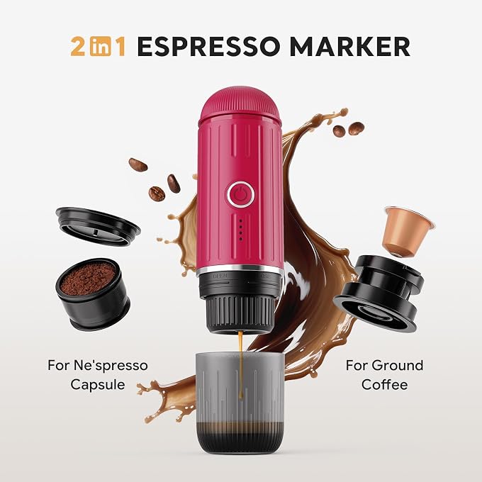 RECAFIMIL Portable Electric Espresso Machine, Travel Coffee Maker for Camping, Car Self-Heating Coffee Machine with USB-C, Compatible With NS Capsules & Ground Coffee, Portable Coffee Maker for Hiking,RV,Office - Image 3