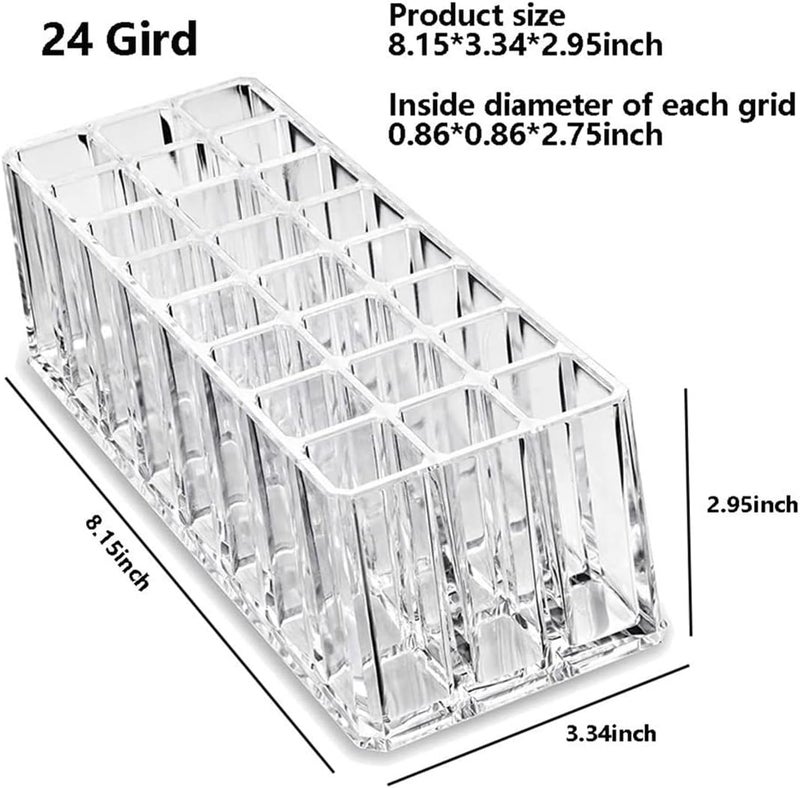 Excefore Acrylic lipstick Organizer, makeup brushes Holder, 24 Space Clear lip gloss Storage Container, Cosmetic Caddy - Image 3