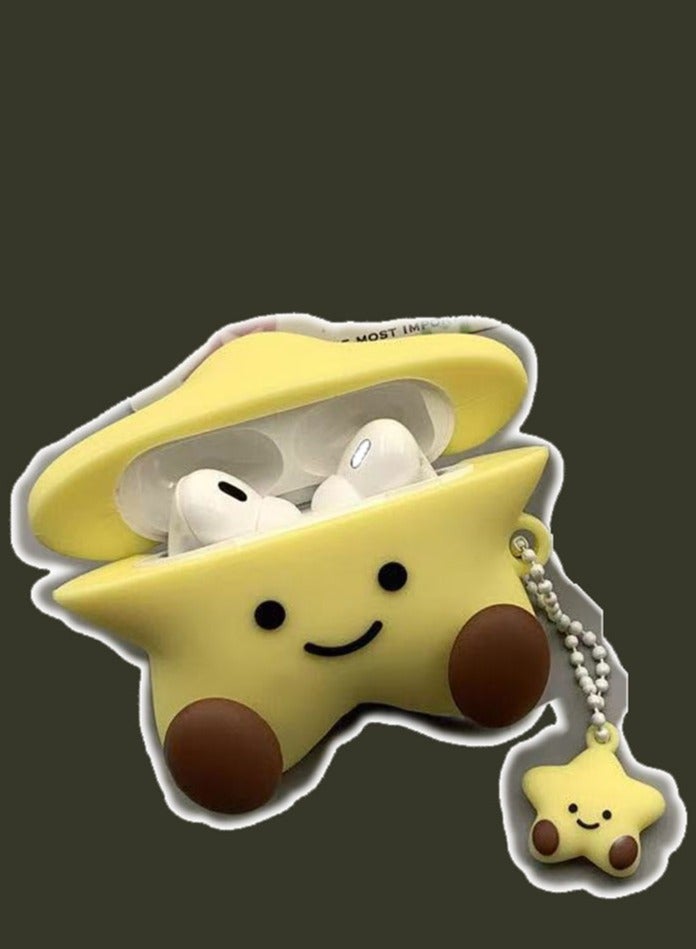 General Super Cute Lucky Happy Yellow Star Earphone Case for AirPods 4，Lovely Stylish Soft Silicone Sitting Star Baby AirPods 4 Cover Protector Earbud Protective Case  - Image 1