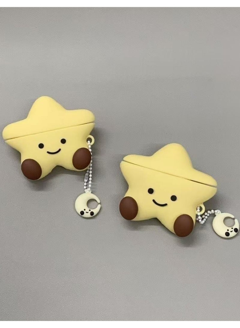 General Super Cute Lucky Happy Yellow Star Earphone Case for AirPods 4，Lovely Stylish Soft Silicone Sitting Star Baby AirPods 4 Cover Protector Earbud Protective Case  - Image 2