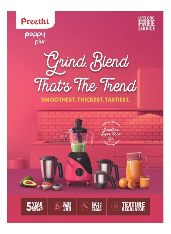 Generic - Preethi Peppy Plus MG-246 Mixer Grinder, 750 watt, Red-Black, 4 Jars - Super Food Jar with Texture Builder & 3D Airflow Technology, Vega W5 Motor - Image 1