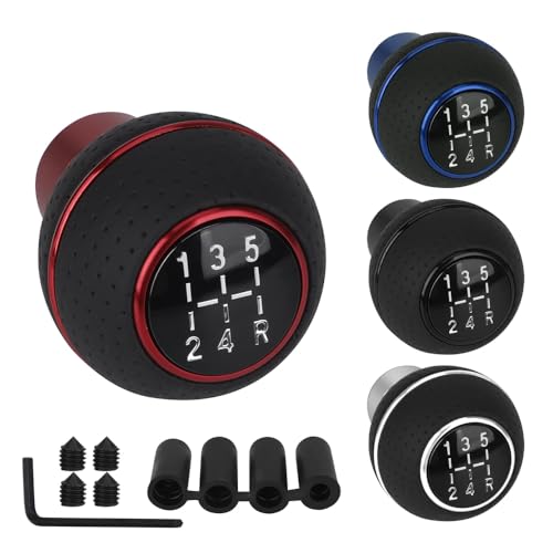 aakichi 5 Speed Shifter Knob Ball Transmission Handle Car PU Leather Gear Stick Knob for Most Manual Automotive Vehicles (Red Circle) - Image 2