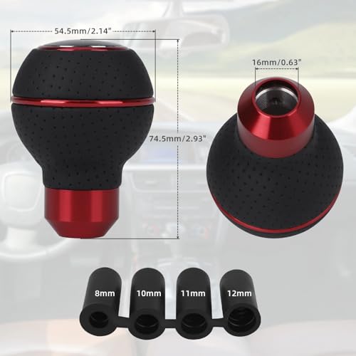 aakichi 5 Speed Shifter Knob Ball Transmission Handle Car PU Leather Gear Stick Knob for Most Manual Automotive Vehicles (Red Circle) - Image 5