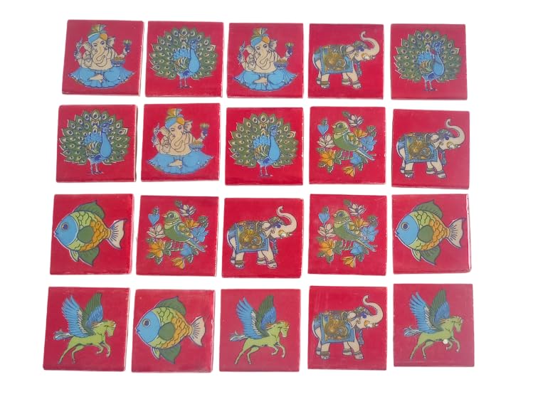 Shiv Kripa Blue Pottery Shiv Kripa Blue Art Pottery Wall Ceramic Tile Interior Exterior Crafted Tabletop Flooring Wall Floral Decorative 2 x 2 inch Tiles Pack of 20 Tiles - Image 1