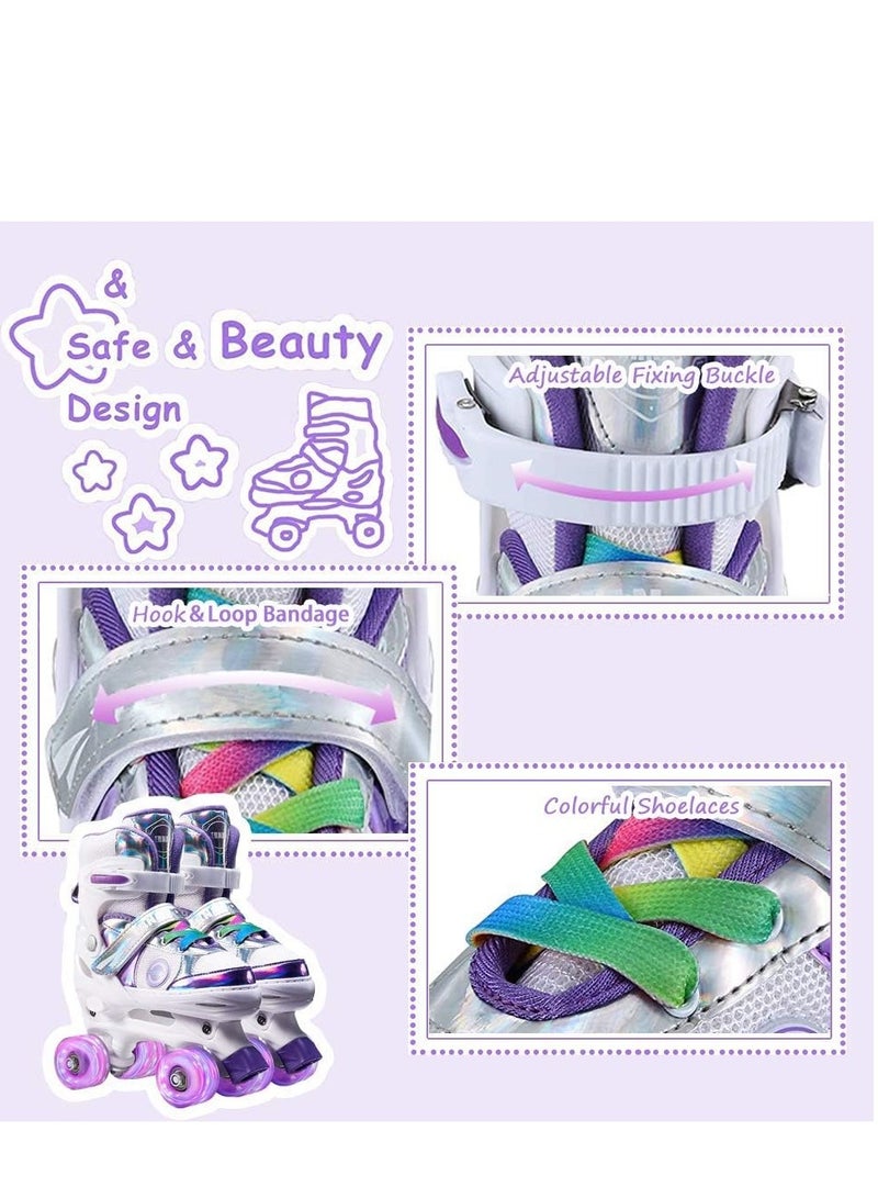 إسكدنيا Girls Roller Skates for Kids Children todders Beginner 4 Size Adjustable for Ages 3-8 or 6-12 Years Old Girls with Light Up Wheels and Colorful Shoelaces - Image 4