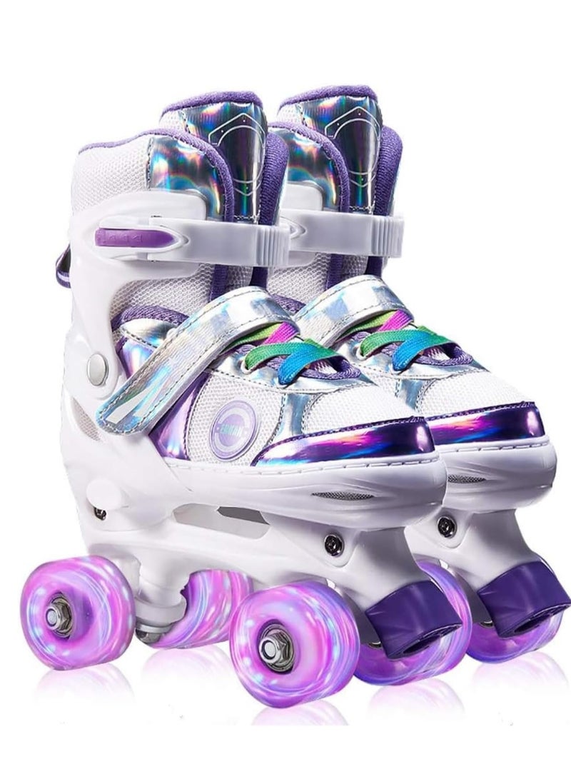 إسكدنيا Girls Roller Skates for Kids Children todders Beginner 4 Size Adjustable for Ages 3-8 or 6-12 Years Old Girls with Light Up Wheels and Colorful Shoelaces - Image 1