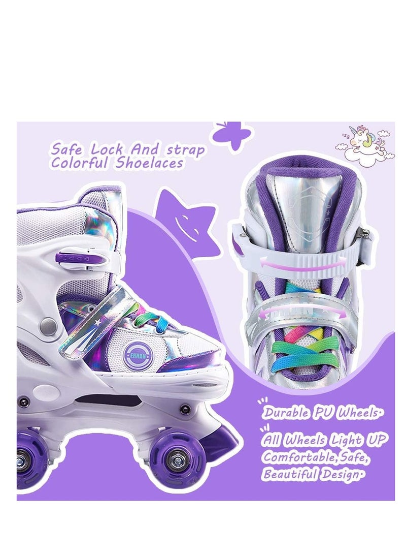 إسكدنيا Girls Roller Skates for Kids Children todders Beginner 4 Size Adjustable for Ages 3-8 or 6-12 Years Old Girls with Light Up Wheels and Colorful Shoelaces - Image 5