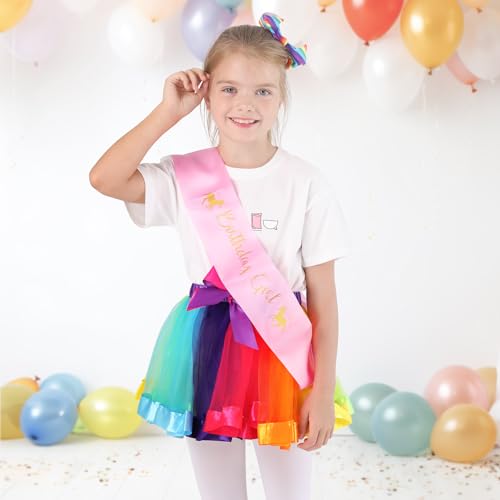 Toycost Layered Rainbow Tutu Skirt Costumes Set with Hair Bows Clips and Satin Sash for Girls Birthday Party Dress up - Image 5