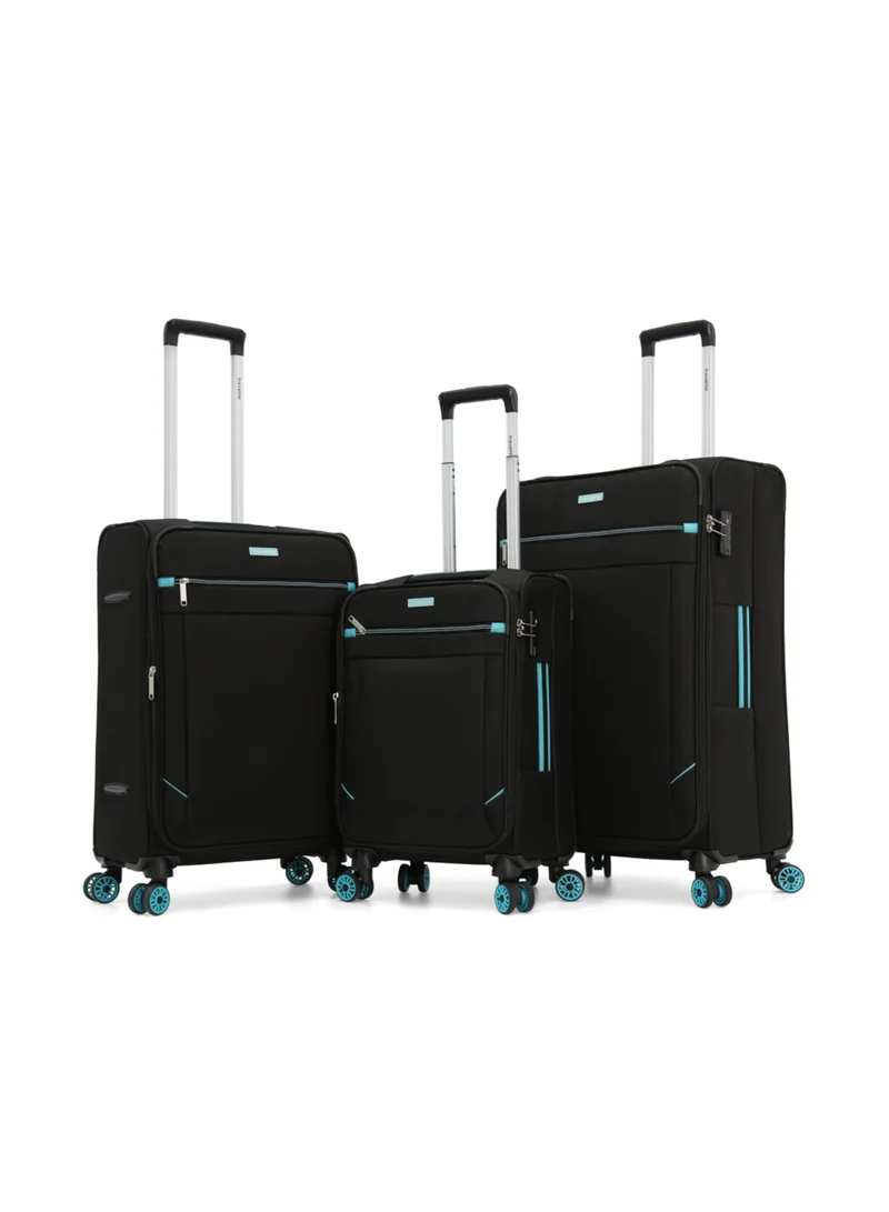 ترافلايت Softside Luggage Trolley Bag 3 Pieces Set,Black (S-20",M-24",L-28")
