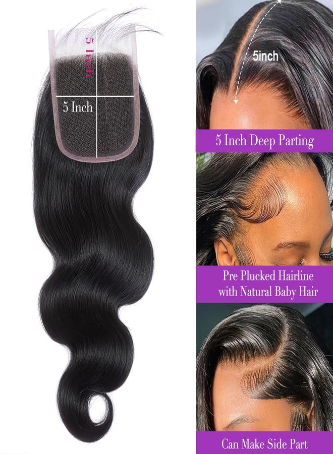 XSY 5x5 HD Lace Closure Body Wave Transparent Lace Closure 12 Inch Brazilian Virgin Human Hair Pre Plucked with Baby Hair Free Part Natural Black - Image 2
