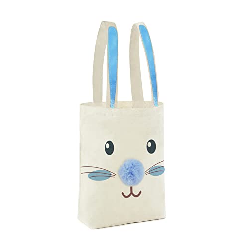 ATFUNSHOP Easter Canvas Tote Bag for Kids Reusable Large Easter Bunny Bags Baskets for Easter Egg Hunt Baby Shower Birthday Party Supplies Pink - Image 1