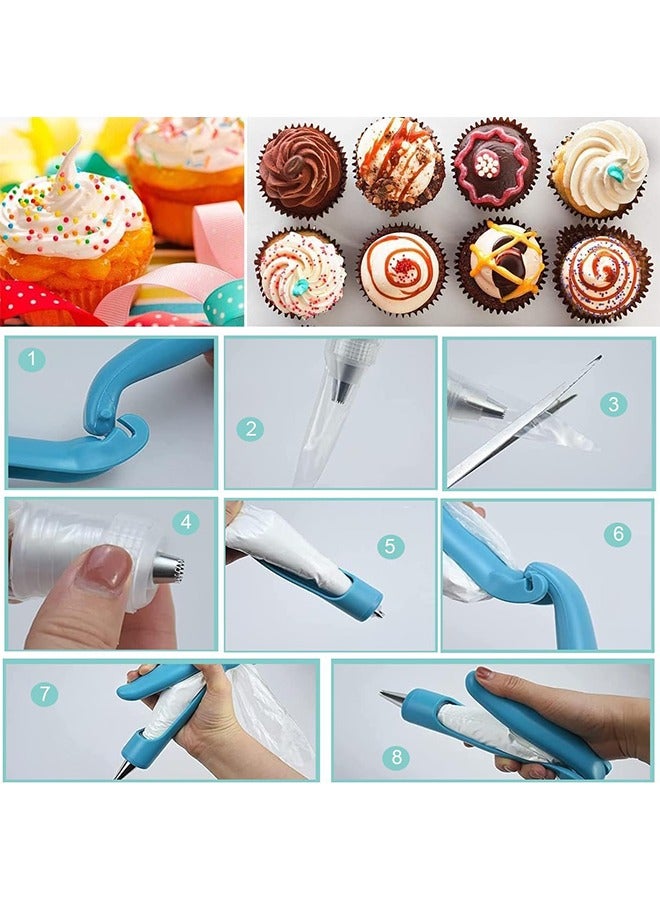 HY Cake Decorating Pen Tool Kit, Pastry Bag DIY Cake Deco Tools Kit of 11, Pastry Icing Pen, Piping BagsCake Decorating Tips Pen, Piping Tool Kit Set Dispenser Nozzles Pen Set (Blue) - Image 5